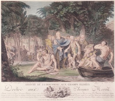 Arrival of Jean-Jacques Rousseau (1712-78) in the Elysian Fields, 1782 by Jean Michel the Younger Moreau